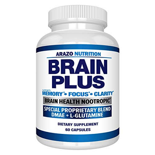 Premium Brain Function Supplement – Memory, Focus, Clarity – Nootropic Booster with DMAE, Bacopa Monnieri, L-Glutamine, Multi Vitamins, Multi Minerals - Arazo Nutrition