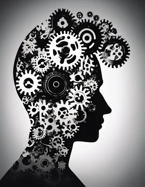 silhouette of a head with gears turning inside